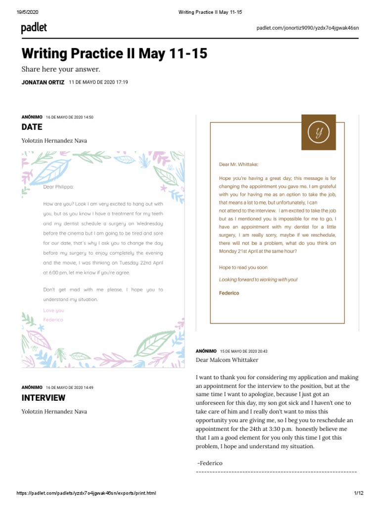 Writing Practice II May 11-15 PDF | PDF