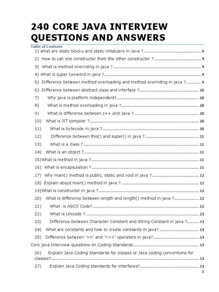 240 Core Java Interview Questions | PDF