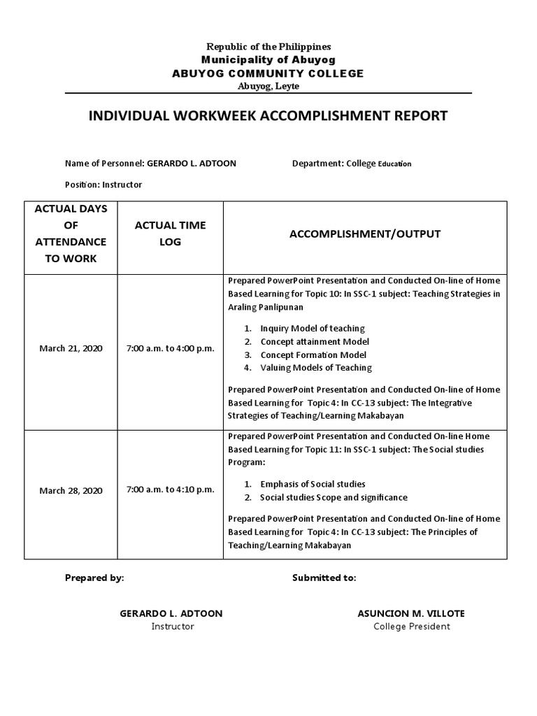 Individual worksheet accomplishment report pdf mobile legends