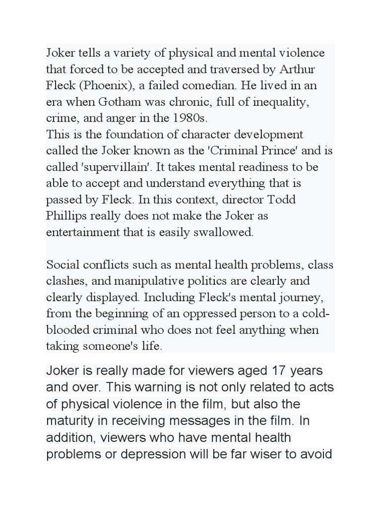 Joker: A Deep Dive into Arthur Fleck's Descent | PDF | Violence ...