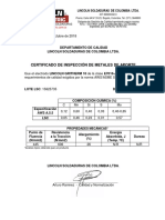 Certificado de inspección de electrodo de soldadura Lincoln GRITHERM 10