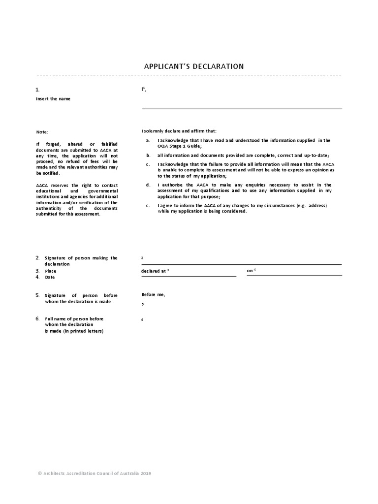 AACA Applicant's Declaration Form | PDF | Law