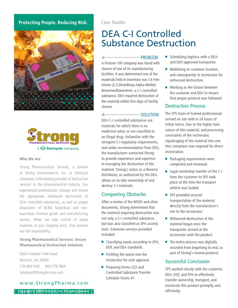 Case Study DEA CI Controlled Substance Destruction Drug Enforcement