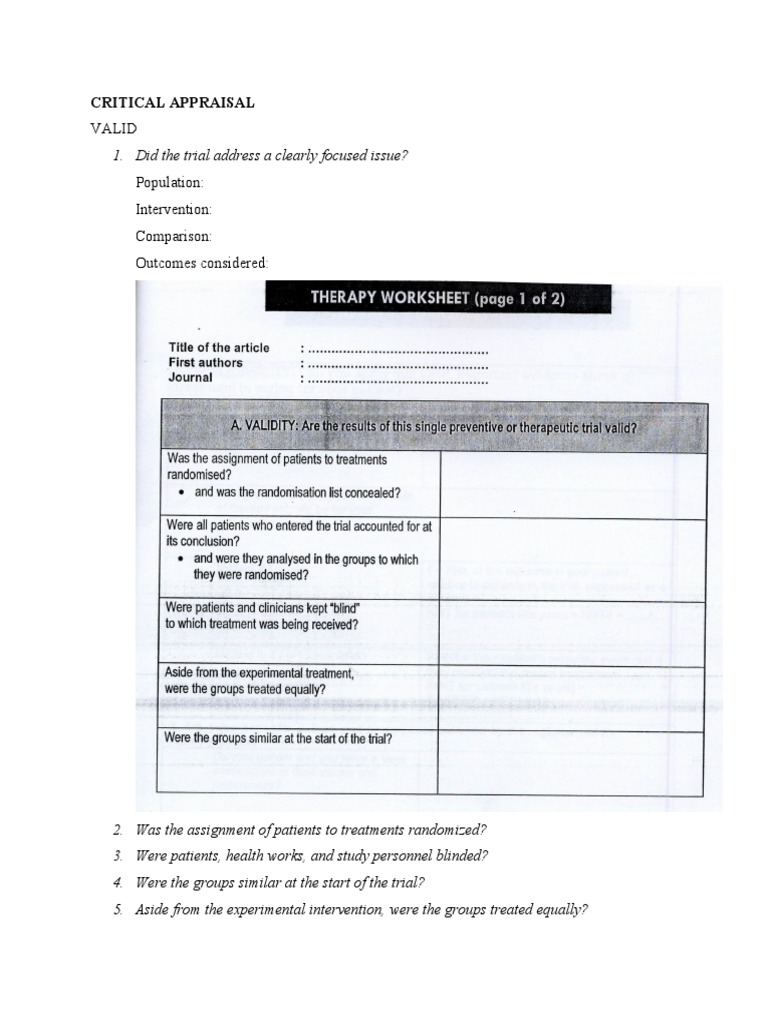 Critical Appraisal of Clinical Trials | PDF
