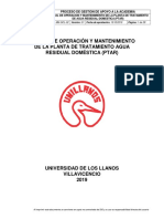 Manual de Operación Y Mantenimiento de La Planta de Tratamiento Agua Residual Doméstica (Ptar)