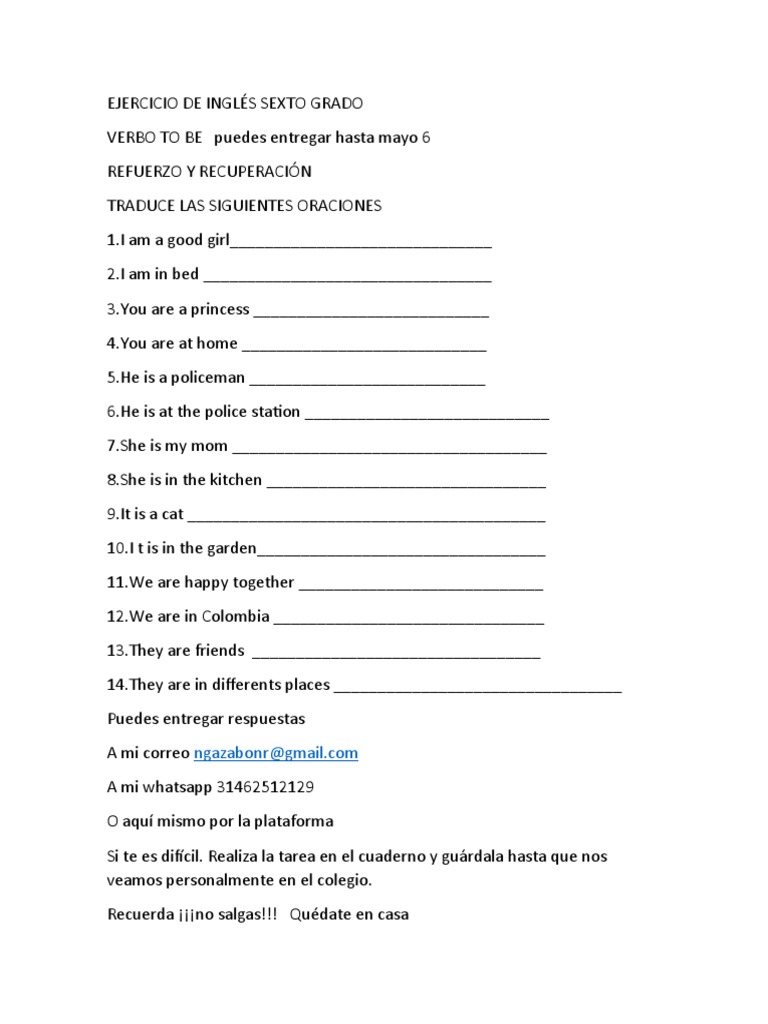 Ejercicios de inglés para sexto grado | PDF