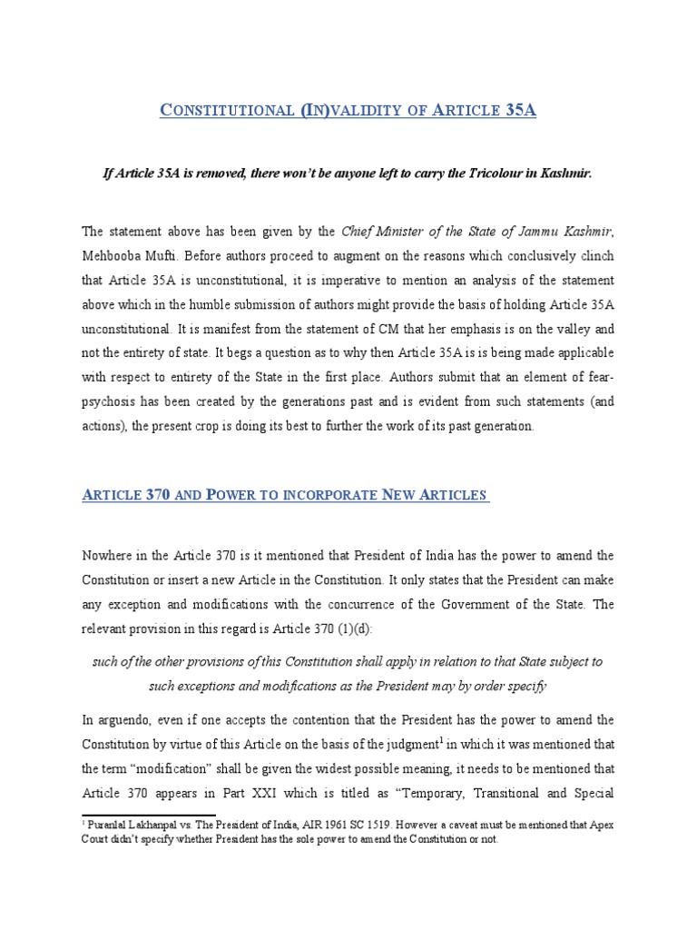 C (I) A 35A: Onstitutional N Validity OF Rticle | PDF | Legal Documents ...