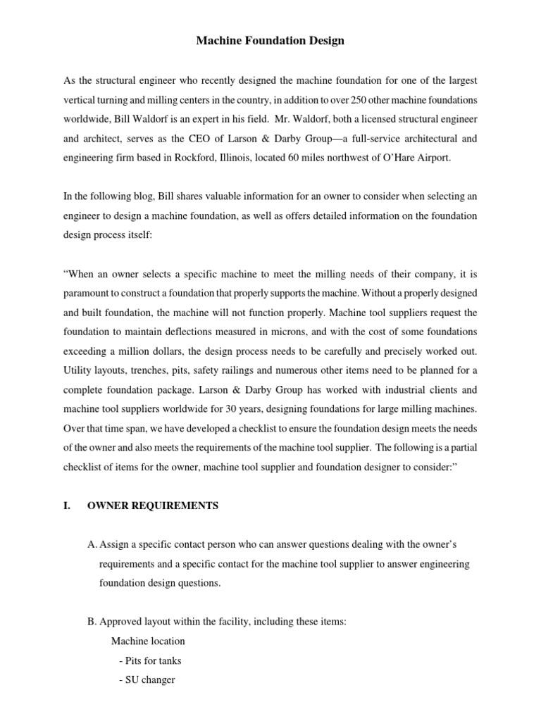 Machine Foundation Design: I. Owner Requirements | PDF | Structural ...
