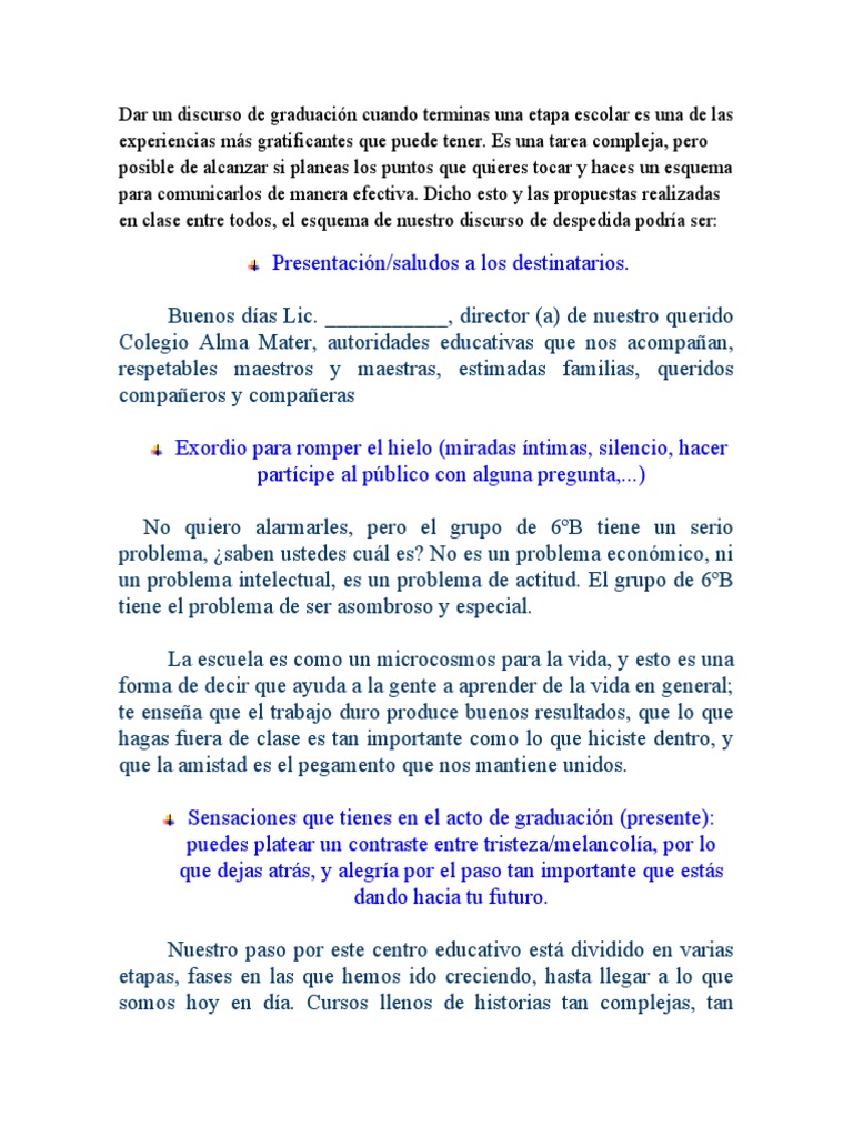 Esquema Del Discurso De Graduación De La Escuela Secundaria