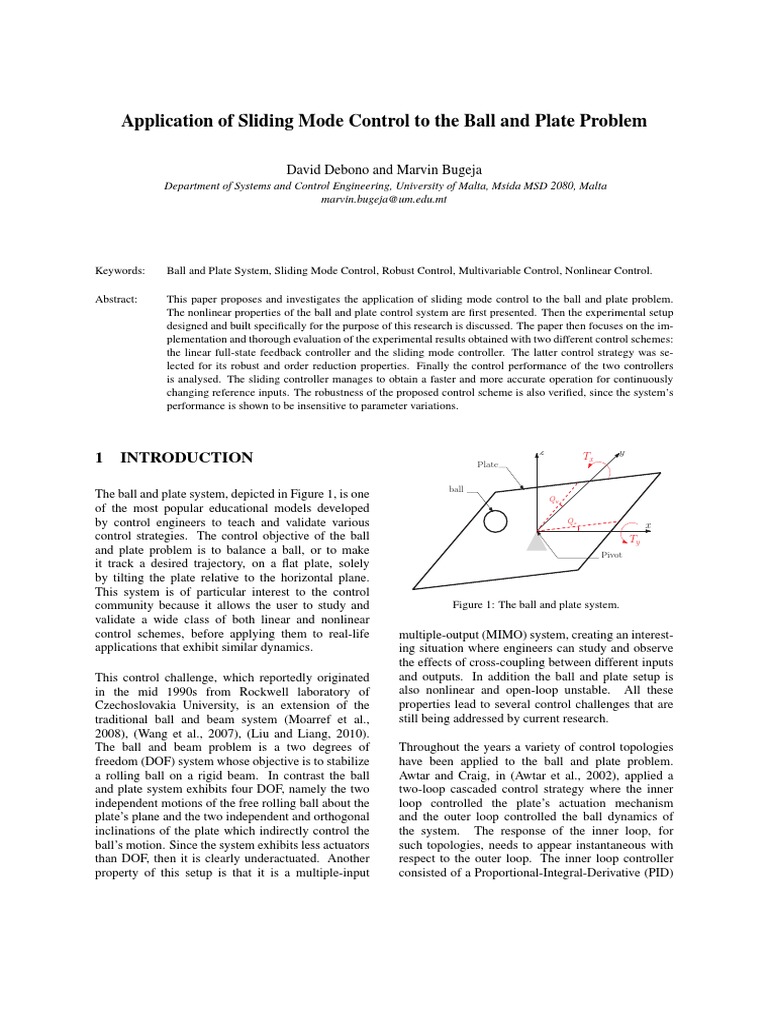 Sliding Mode Control for Ball and Plate | PDF