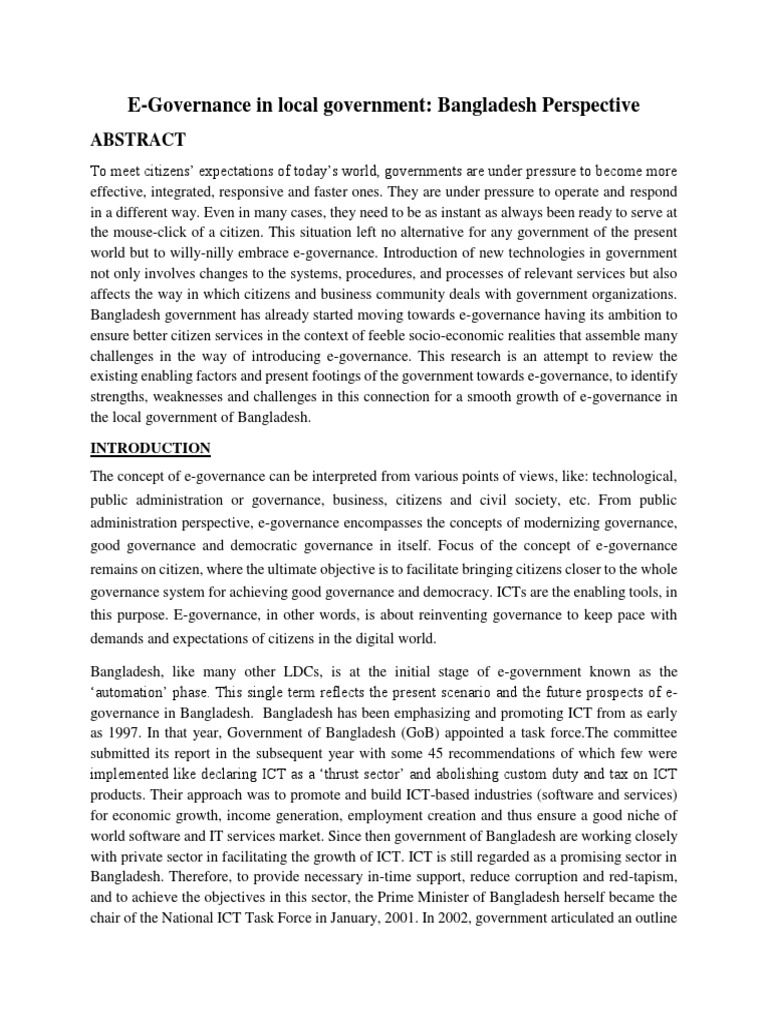 E-Governance in Local Government: Bangladesh Perspective | PDF