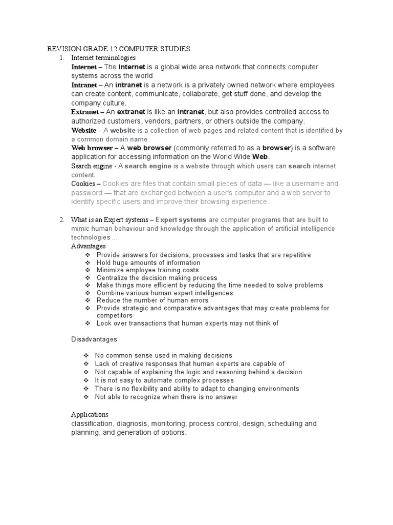 Revision Grade 12 Computer Studies | PDF | Business