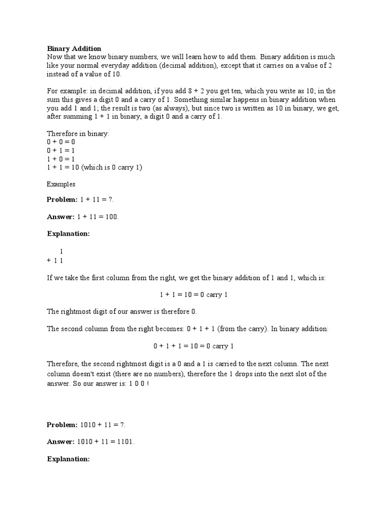 Binary Addition: Examples | PDF