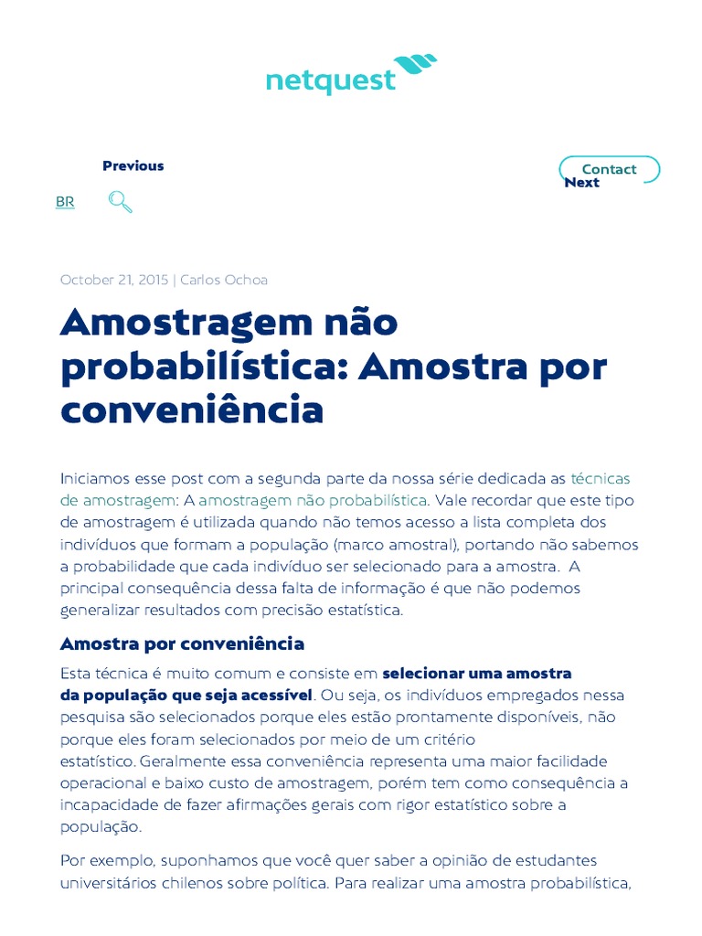 Amostragem Não Probabilística - Amostra Por Conveniência PDF | PDF ...