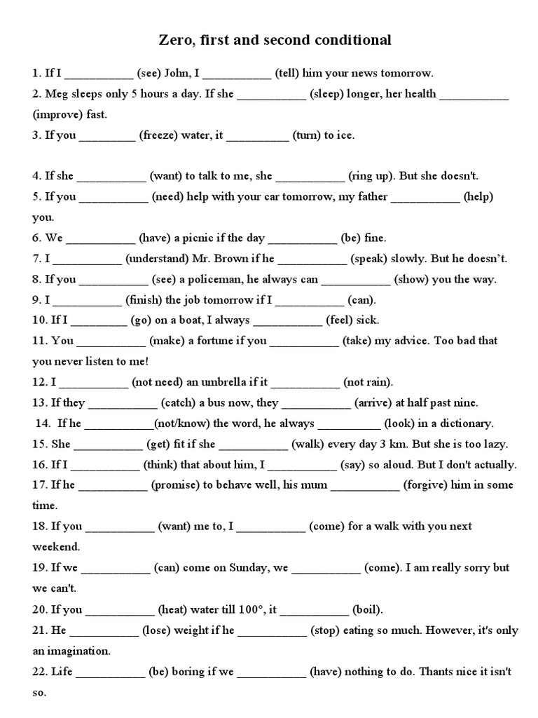 Zero First and Second Conditional Exercise | PDF