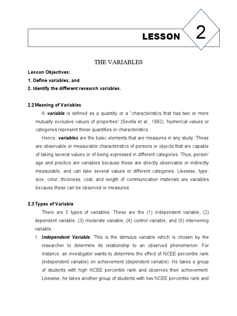 Defining Research Variables: An Analysis of the Different Types of ...