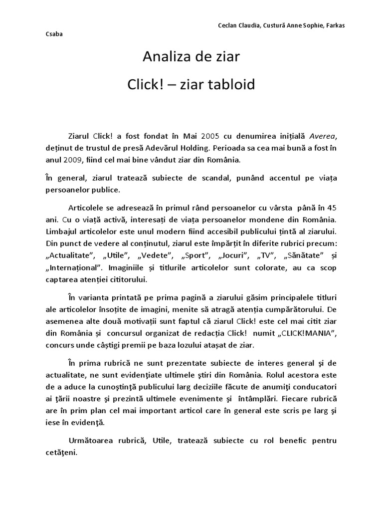 Analiza de Ziar | PDF