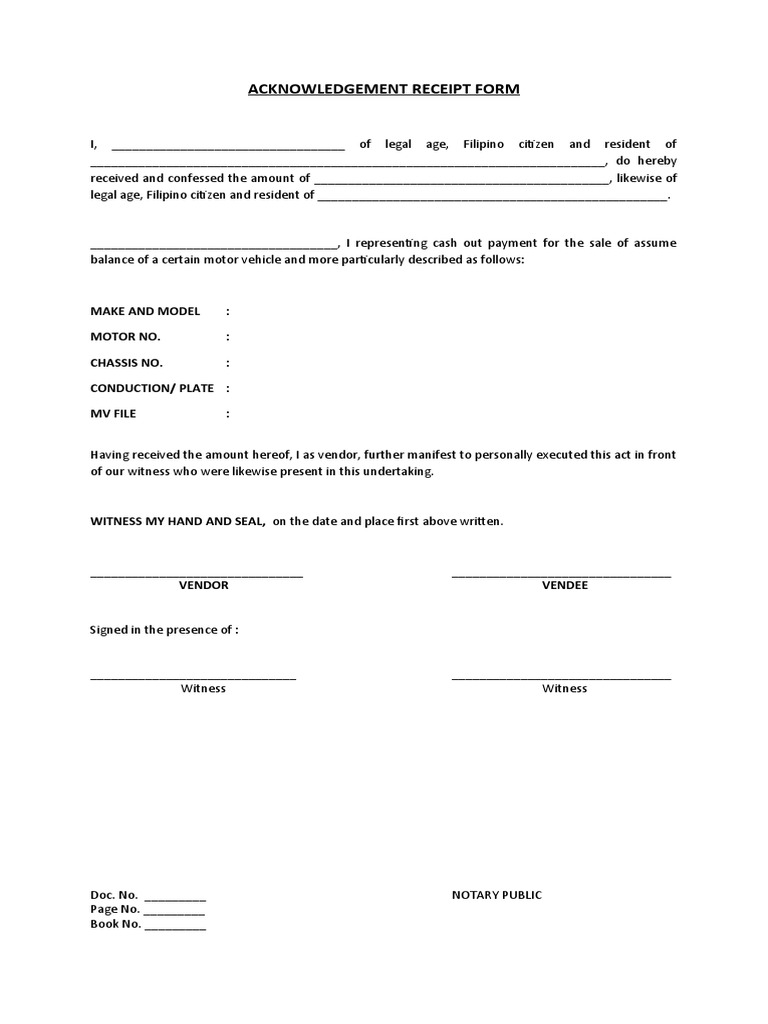 Motor Vehicle Sale Acknowledgment Form | PDF | Business | Finance ...