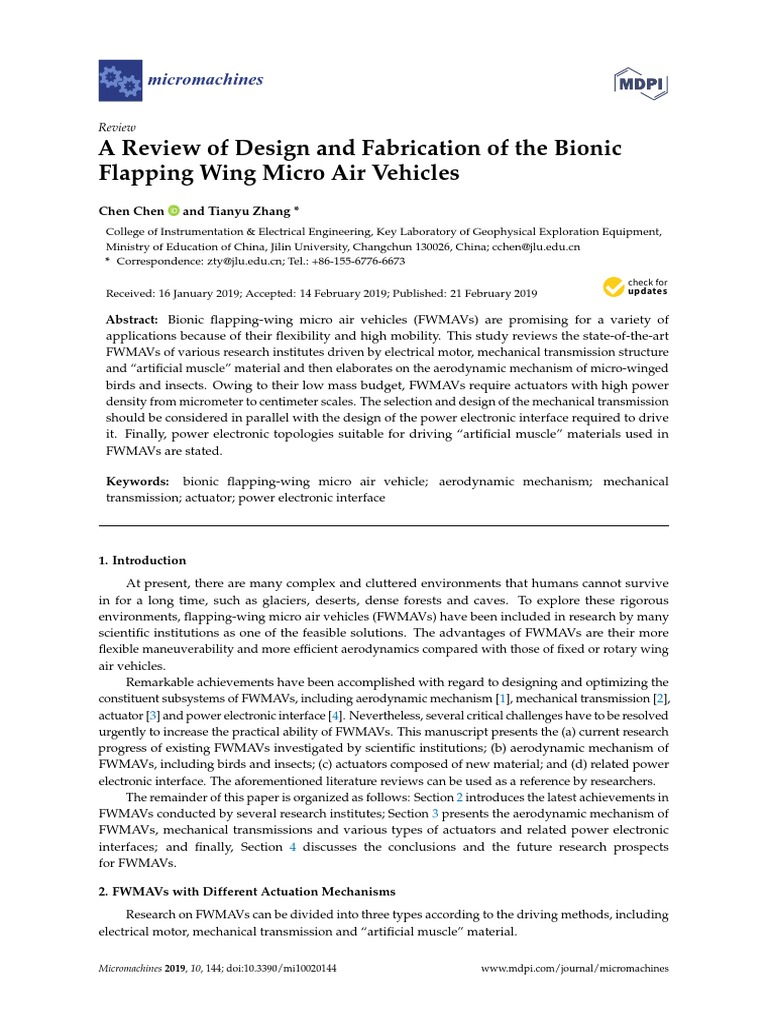 A Review of Design and Fabrication of The Bionic Flapping Wing Micro ...