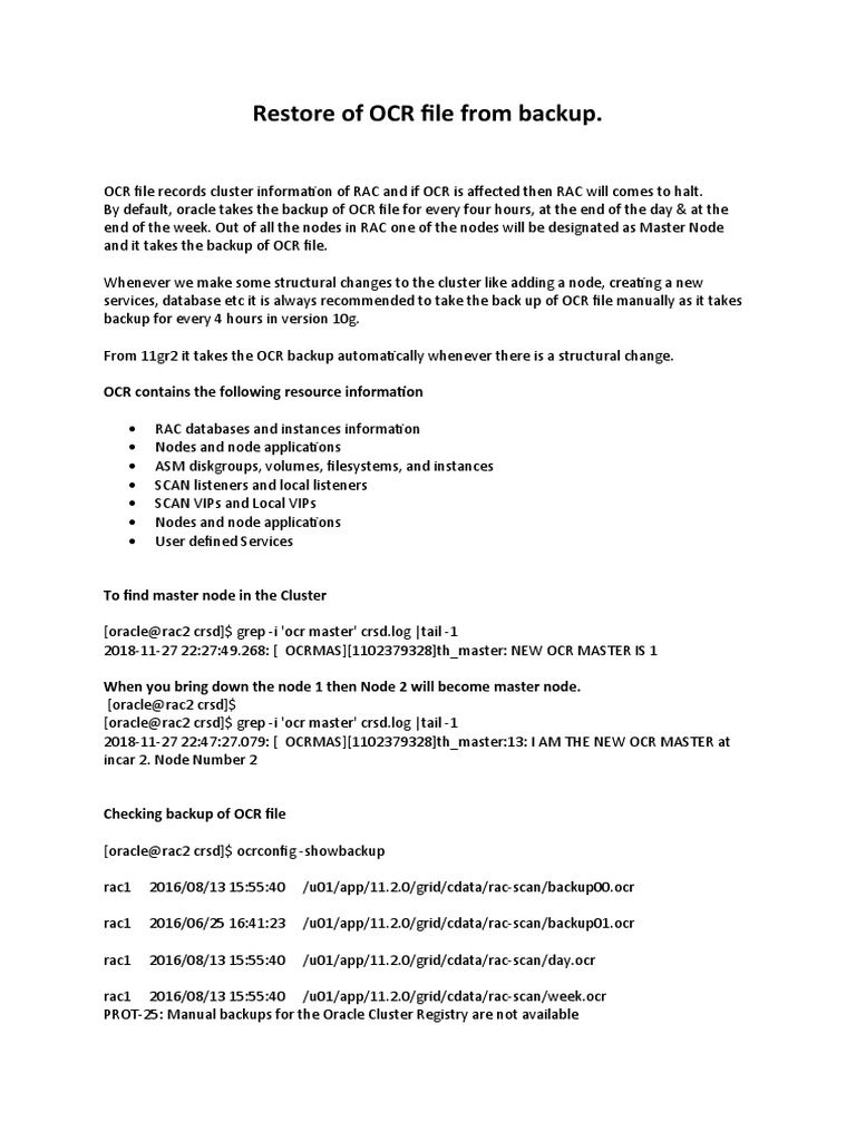 Knowledge Article - OCR Backup and Restore | PDF