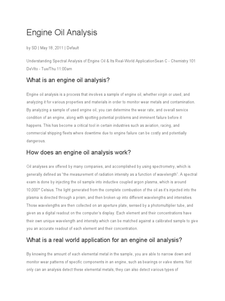Understanding Engine Oil Analysis | PDF | Technology & Engineering