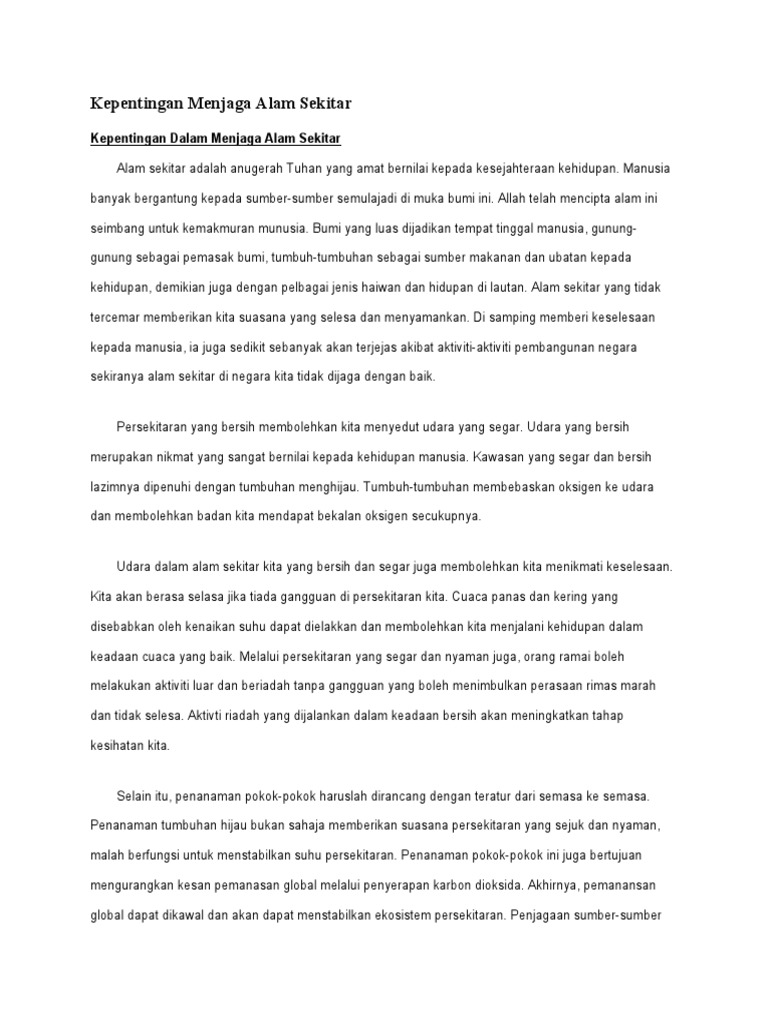 Kepentingan Menjaga Alam Sekitar Pdf