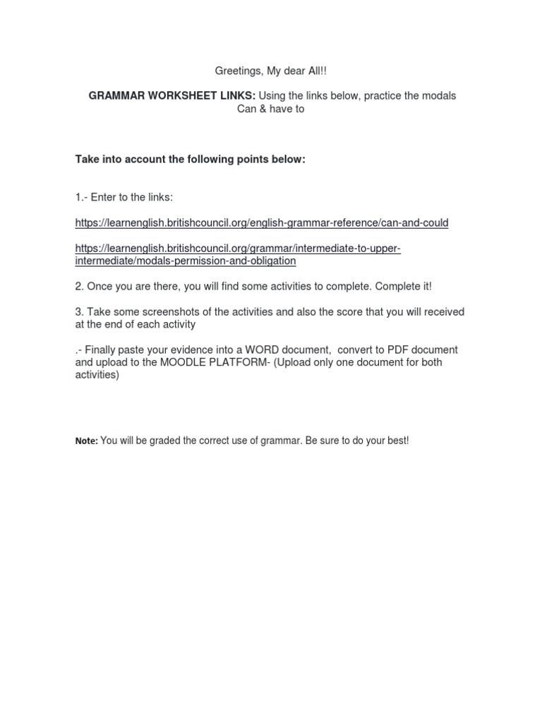 GRAMMAR WORKSHEET LINKS: Using The Links Below, Practice The Modals | PDF