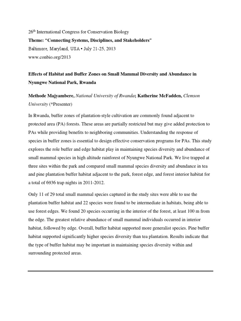 Effects of Habitats and Buffer Zones On Small Mammals in Nyungwe ...