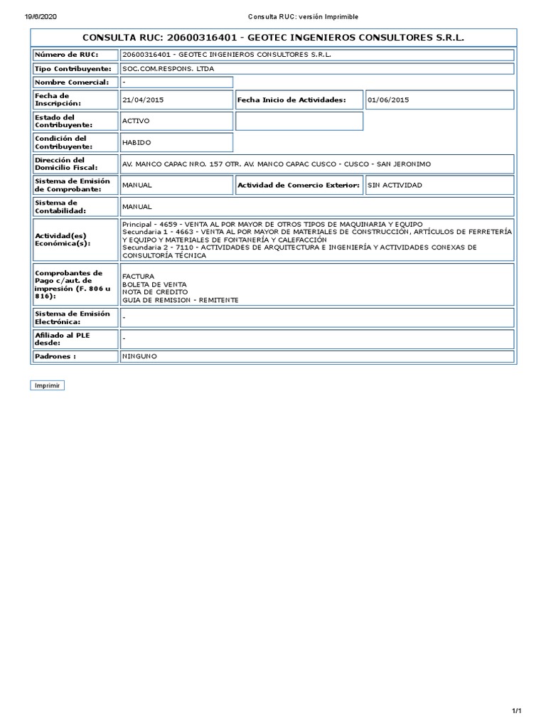 Consulta RUC - GEOTEC PDF | PDF