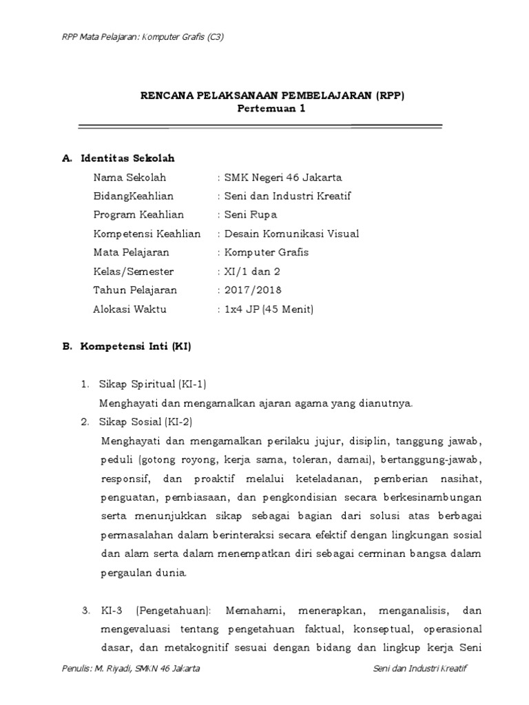 RPP Komputer Grafis Kelas XI SMK | PDF