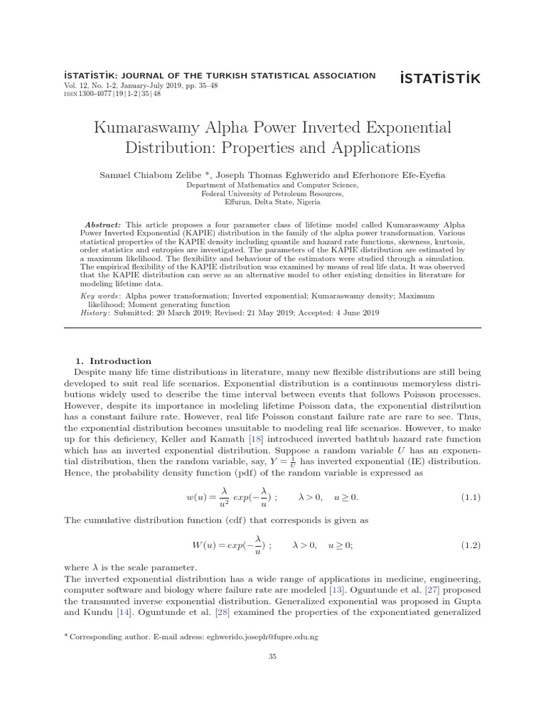 Kumaraswamy Alpha Power Inverted Exponential Distribution | PDF