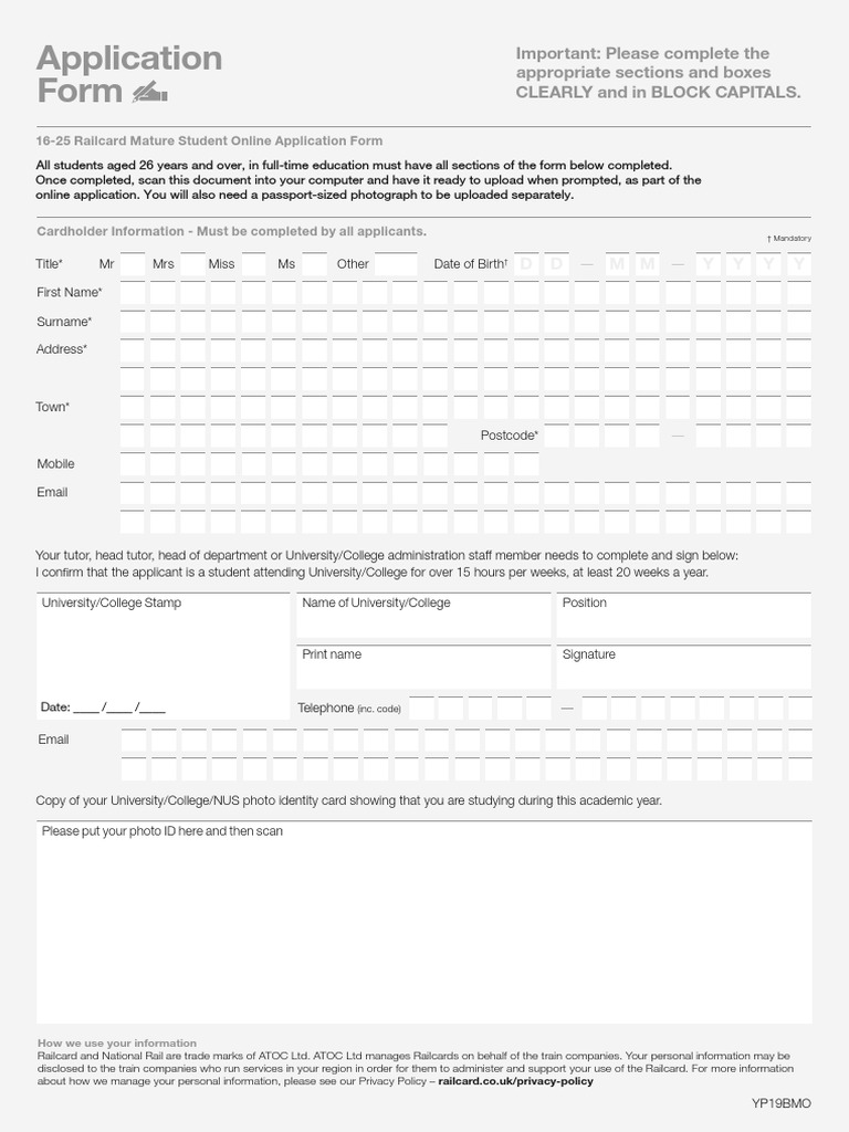 Railcard Form | PDF | Railway