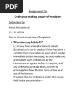 Ordinance Making Power of President-Constitution