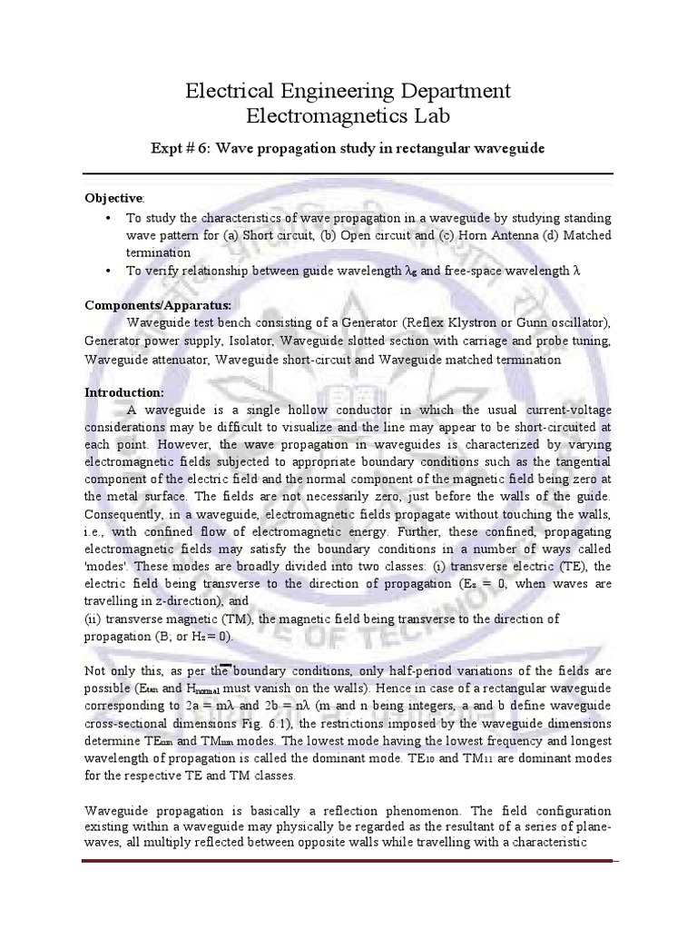 Wave Propagation in Rectangular Waveguide | PDF