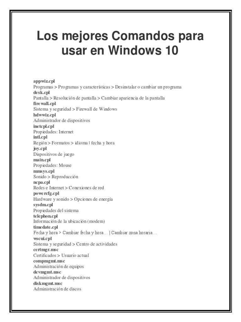 Los Mejores Comandos para Usar en Windows 10 PDF | PDF | Microsoft ...