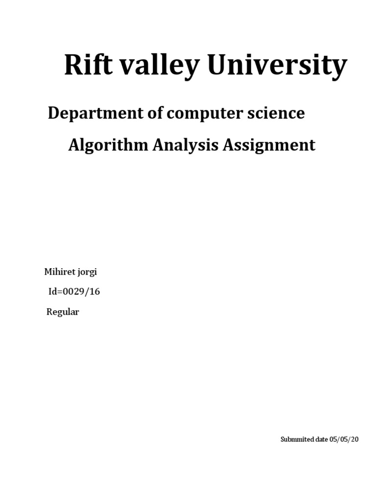Rift Valley University: Department of Computer Science Algorithm ...