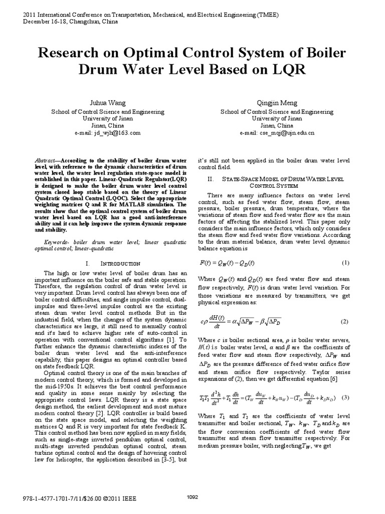 Research On Optimal Control System of Boiler Drum Water Level Based On ...