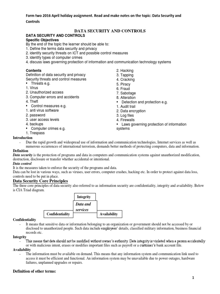 Data Security and Controls Notes and Assignment PDF | PDF | Computer ...