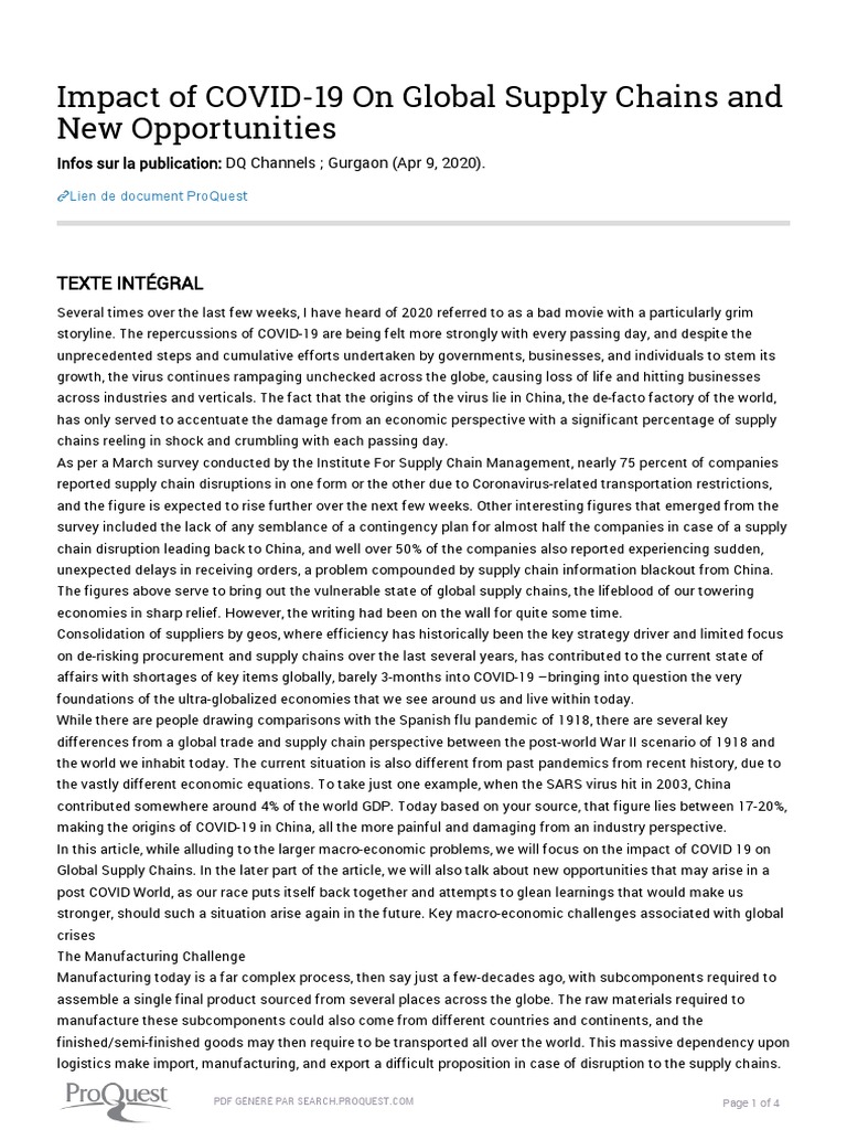 Impact of COVID-19 On Global Supply Chains and | PDF | Social Science
