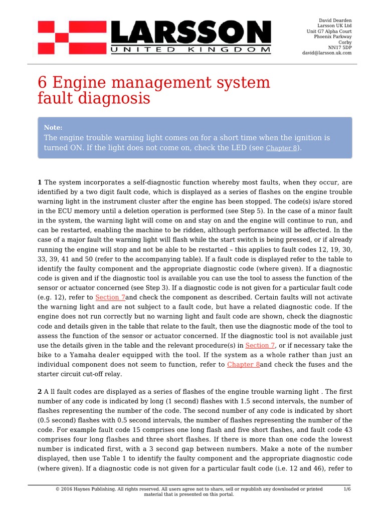 6 Engine Management System Fault Diagnosis PDF Throttle Ignition