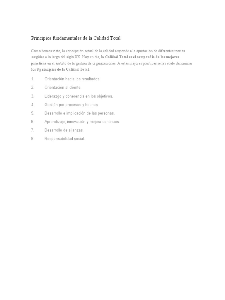 Principios Fundamentales de La Calidad Total | PDF