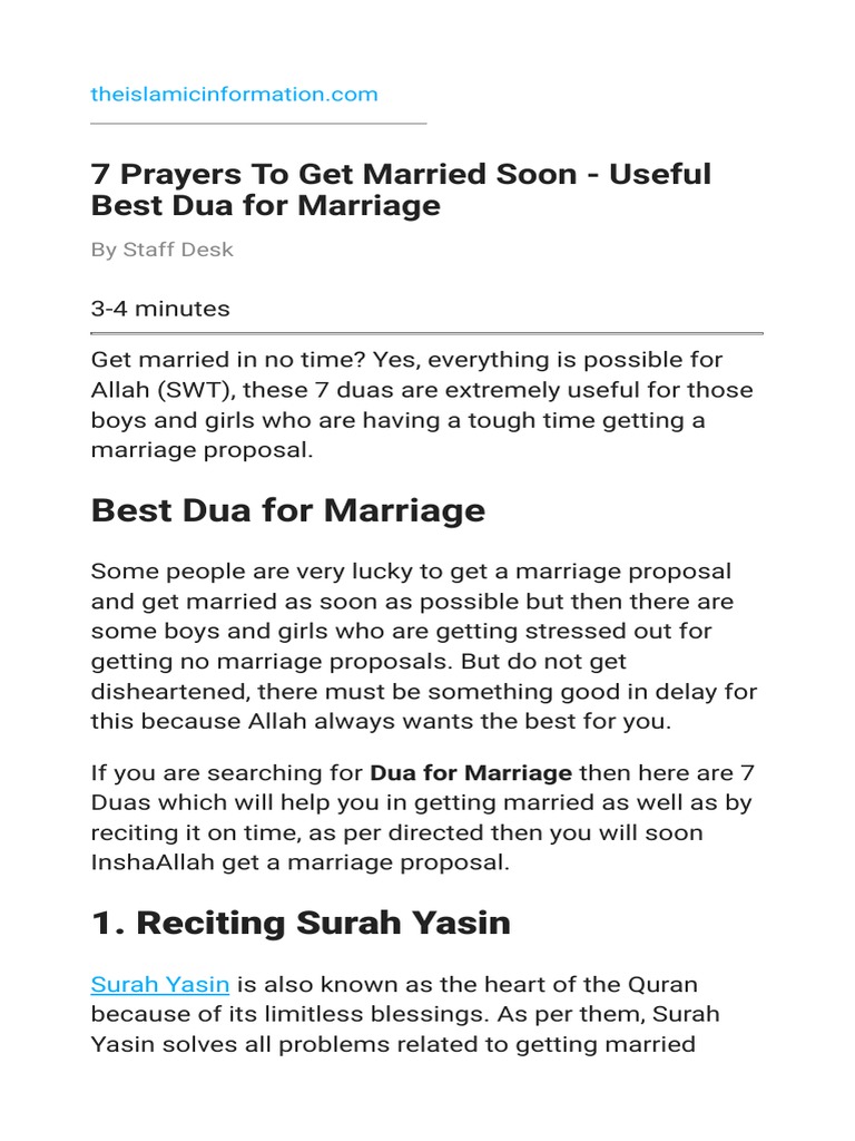 7 Prayers To Get Married Soon Useful Best Dua For Marriage Pdf