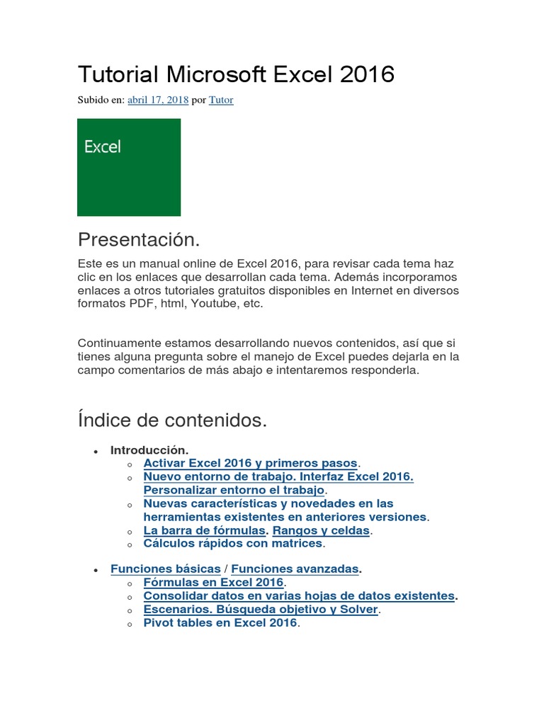 MANUAL DE EXCEL 2016 PDF CON EJERCICIOS visual data 2