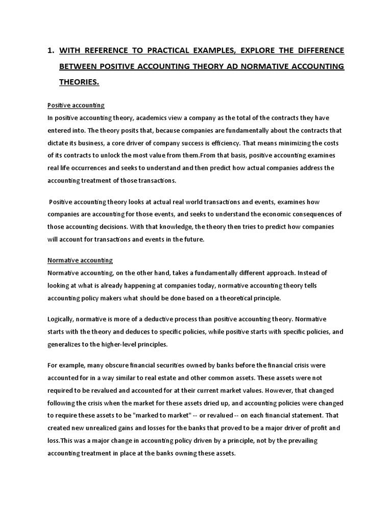Positive vs Normative Accounting Theories | PDF | Accounting | Stocks