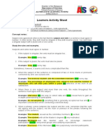 Learners Activity Sheet: Lesson: Objective