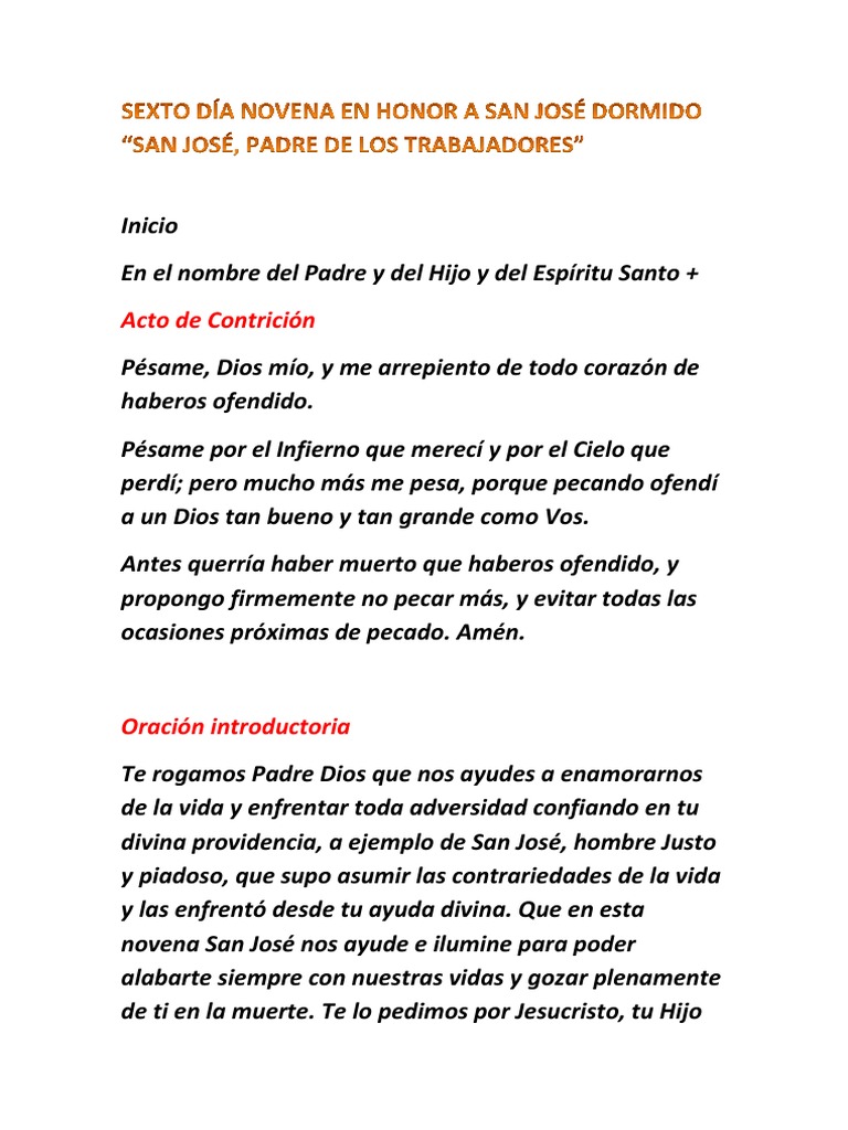 6-Sexto Día Novena en Honor A San José Dormido | PDF | Oración | María ...