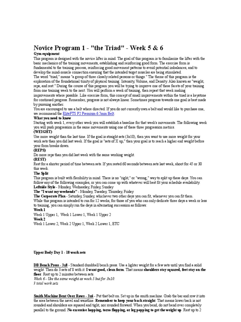 Novice Program 1 Week 5 6 Gym Gear PDF | PDF | Human Anatomy ...
