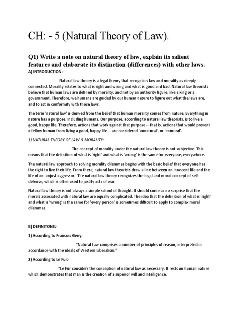 Natural Law Theory An Examination of its Key Features, Distinctions from Other Legal Theories