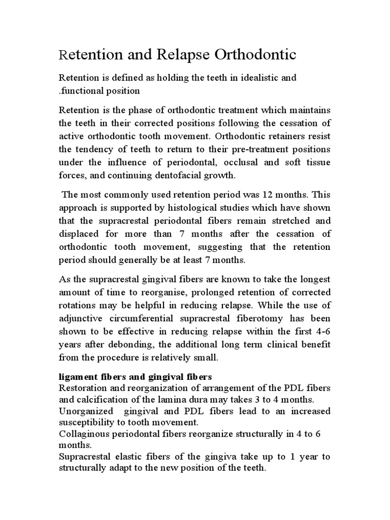 Orthodontic Retention and Relapse PDF Periodontology Orthodontics