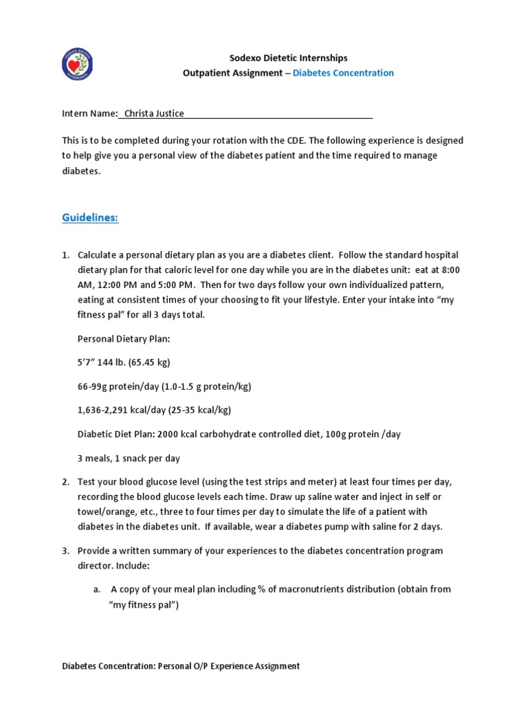 Diabetes Management Experience Assignment | PDF | Carbohydrates | Diabetes